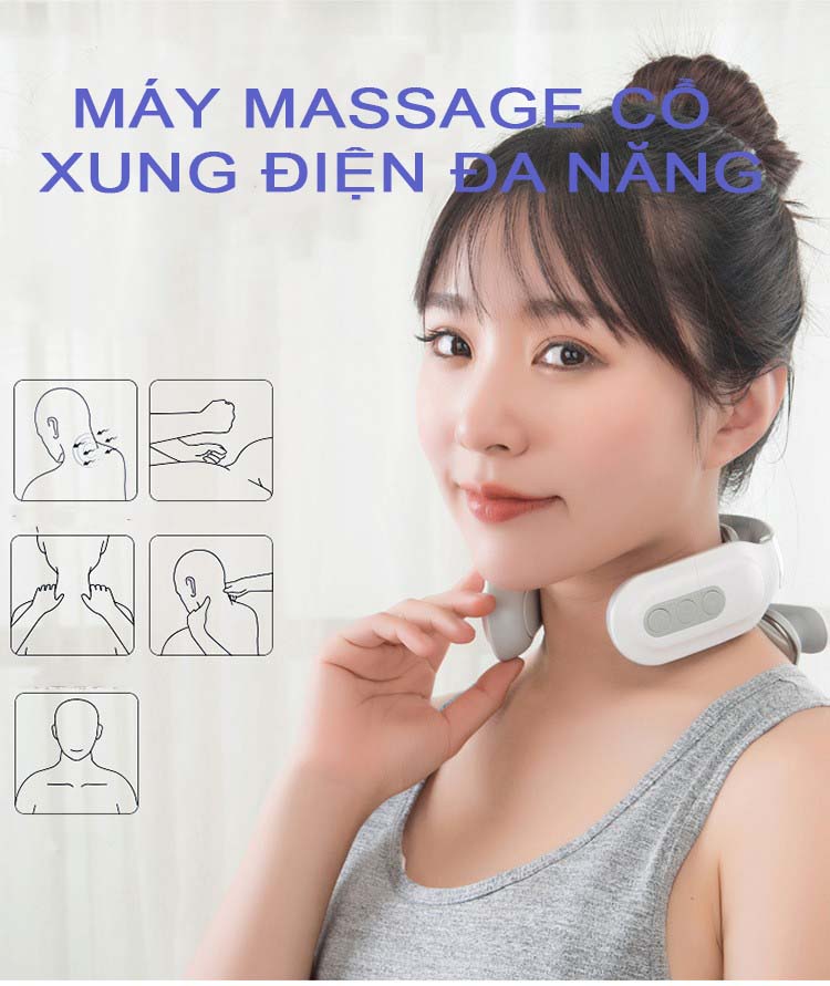Máy massage cổ vai xung điện hồng ngoại cao cấp - Gối massage cổ vai gáy đa năng công nghệ xung điện kết hợp nhiệt nén nóng, xoa bóp giảm đau thư giãn, trị liệu chuyên sâu - Miếng dán massage Miếng dán massage xung điện 4 đầu tiếp xúc, 6 chế độ massage