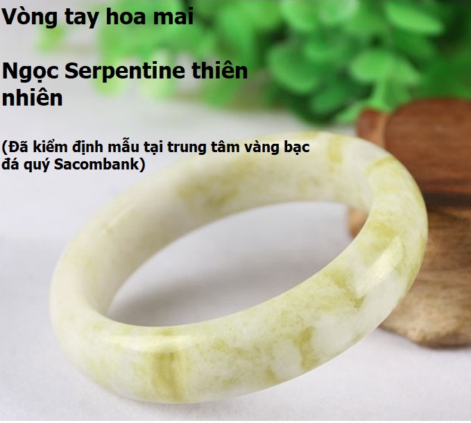 Vòng tay hoa mai Luxi green, Ngọc Serpentine thiên nhiên, KÈM BẢN PHOTO GIẤY KIỂM ĐỊNH SẢN PHẨM TẠI Sacombank