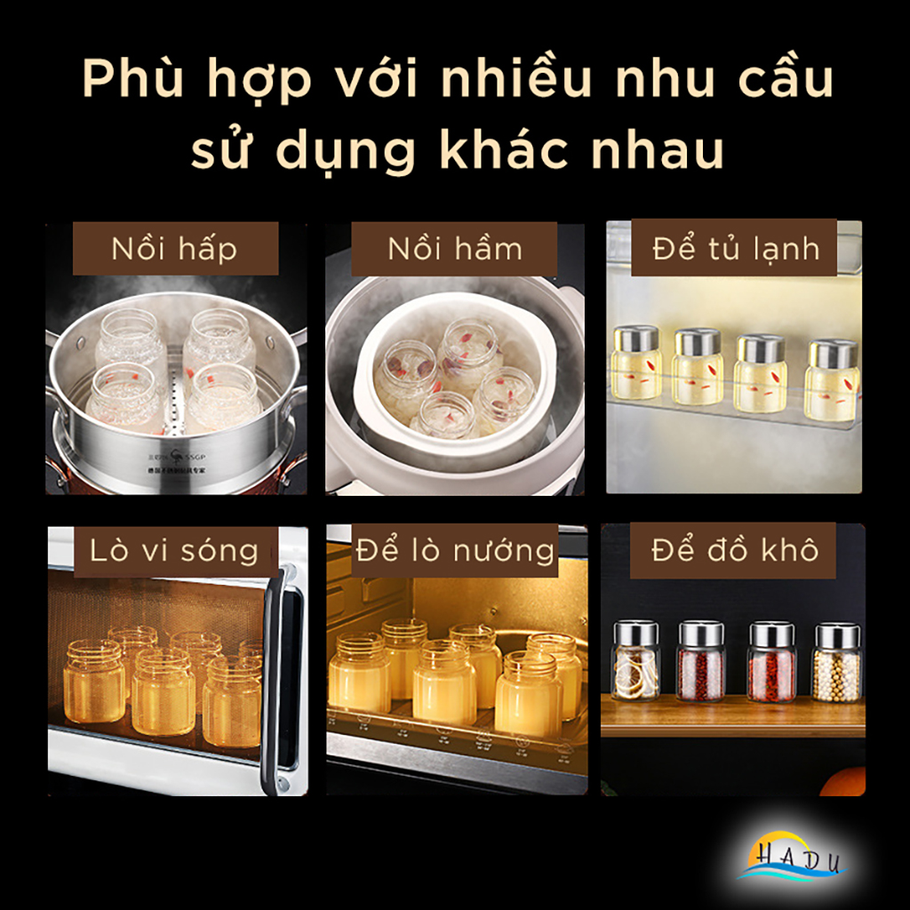 [4 Cái] Hũ Chưng Yến 120ml 150ml 200ml Thủy Tinh Nắp Inox 304 Cao Cấp Đạt Chất Lượng Đức SSGP