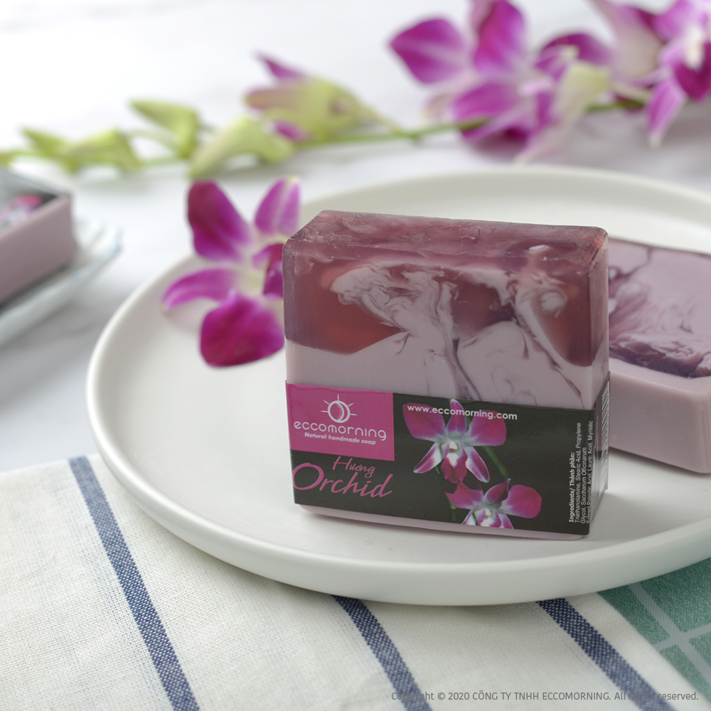 Xà Bông Thiên Nhiên Handmade eccomorning Hình Vuông Hương Hoa Lan - Orchid Soap