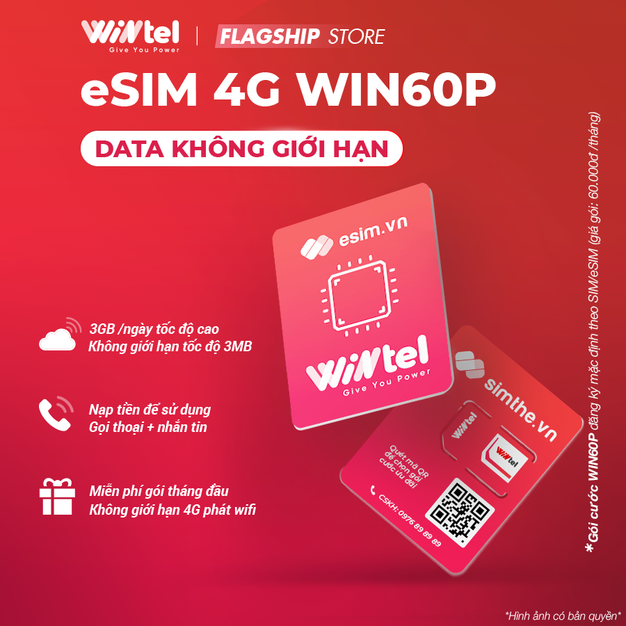 eSIM WINTEL WIN60P - DATA 4G KHÔNG GIỚI HẠN - Quét Mã QR eSIM Để Sử Dụng Ngay. Dùng Sóng Của VinaPhone Trên Toàn Quốc - Giá Cước Siêu Rẻ Chỉ 60K/Tháng Được Bán Tại SimThe_VN - Hàng Chính Hãng