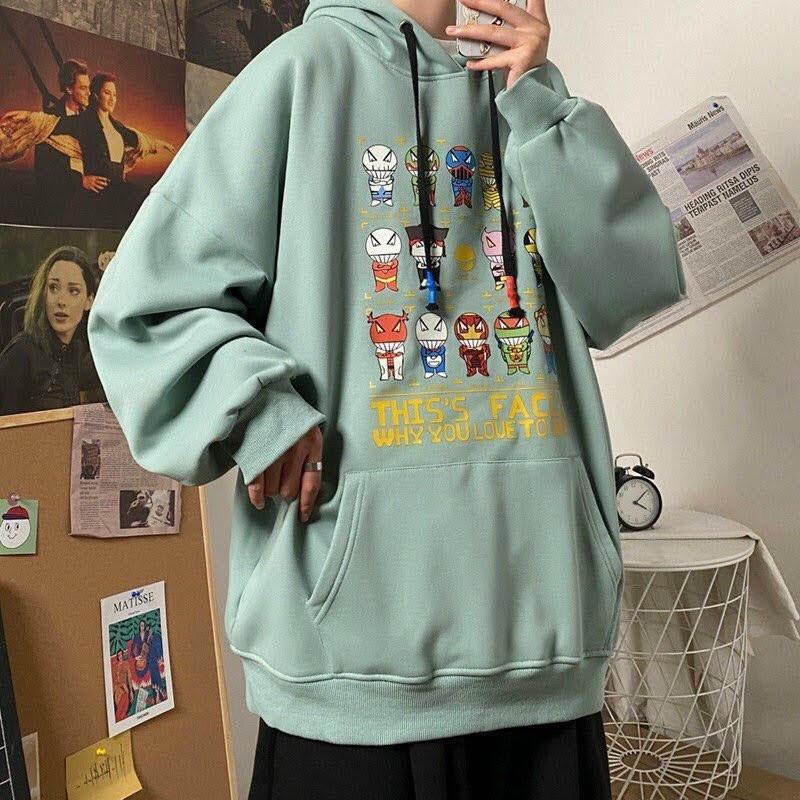 Áo khoác nữ nỉ ngoại hoodie siêu nhân khủng long nhí