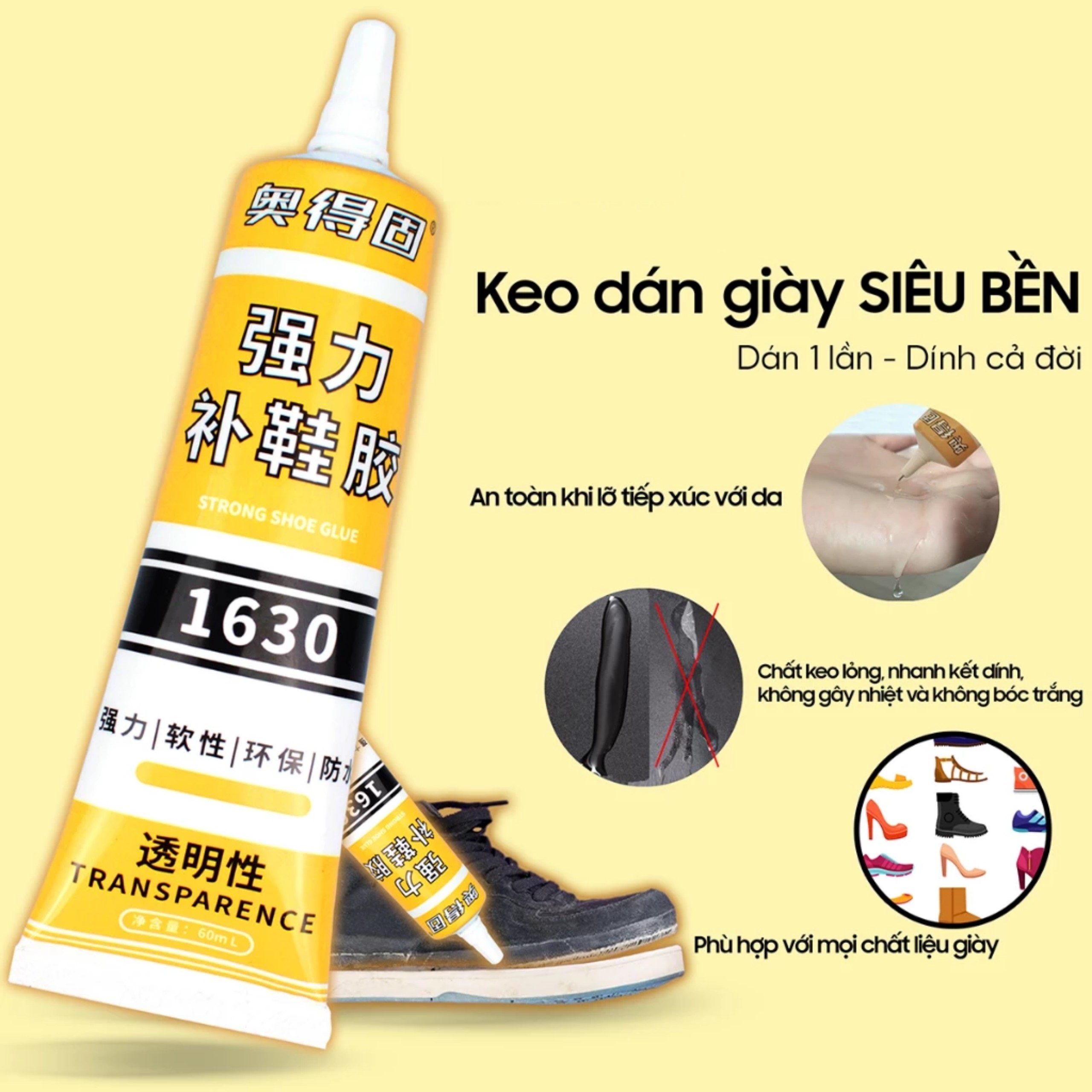 Keo Đa Năng Dán Đế Giầy Dép Thể Thao, Sneaker, Keo 1630 Dán Giày Dép Chuyên Dụng Siêu Dính, Siêu Bền, Tiện Lợi Trong Gia Đình. TakyHome 6070