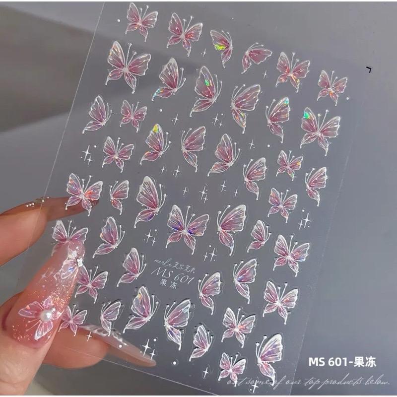Sticker Móng Lụa 5D Bướm Hồ Điệp Hồng Xanh Làm Nail, Hình Dán Nơ Trang Trí Móng, Hàng Mới Về Nữ Women