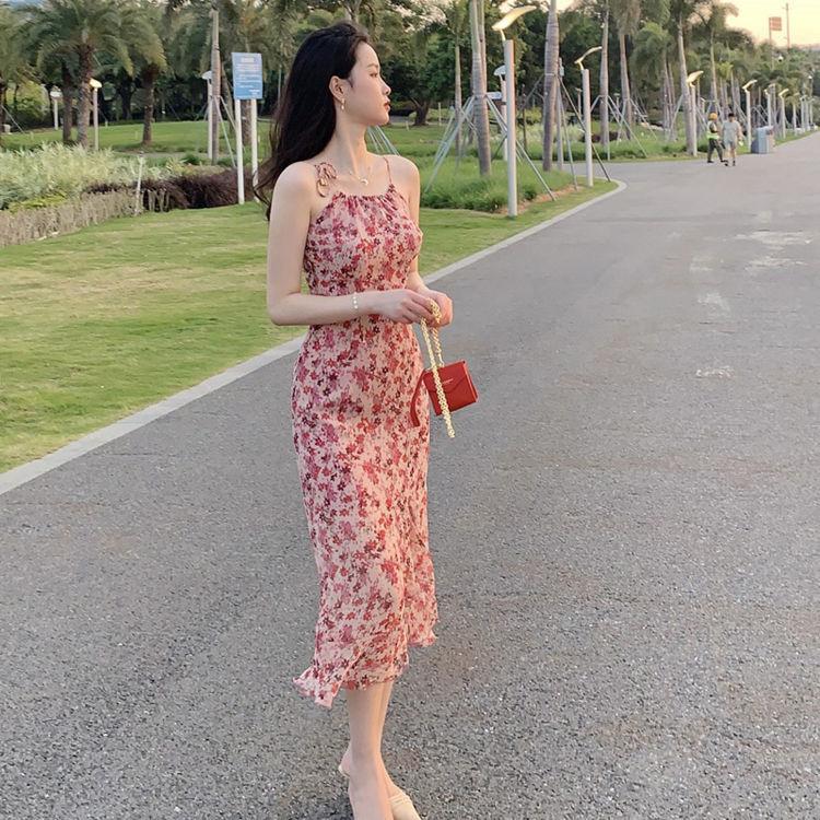DIYIWEI Váy lụa trắng, váy lụa hoa, váy dài mùa hè 2023.
