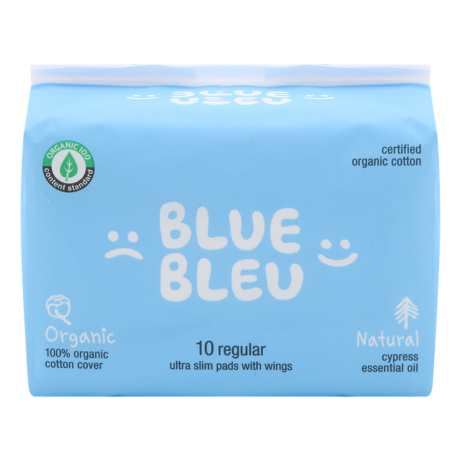 Băng Vệ Sinh Trong Chu Kỳ Blue Bleu Từ Sợi Bông Hữu Cơ Và Tinh Dầu Cây Bách Siêu Mỏng, Có Cánh (25cm)