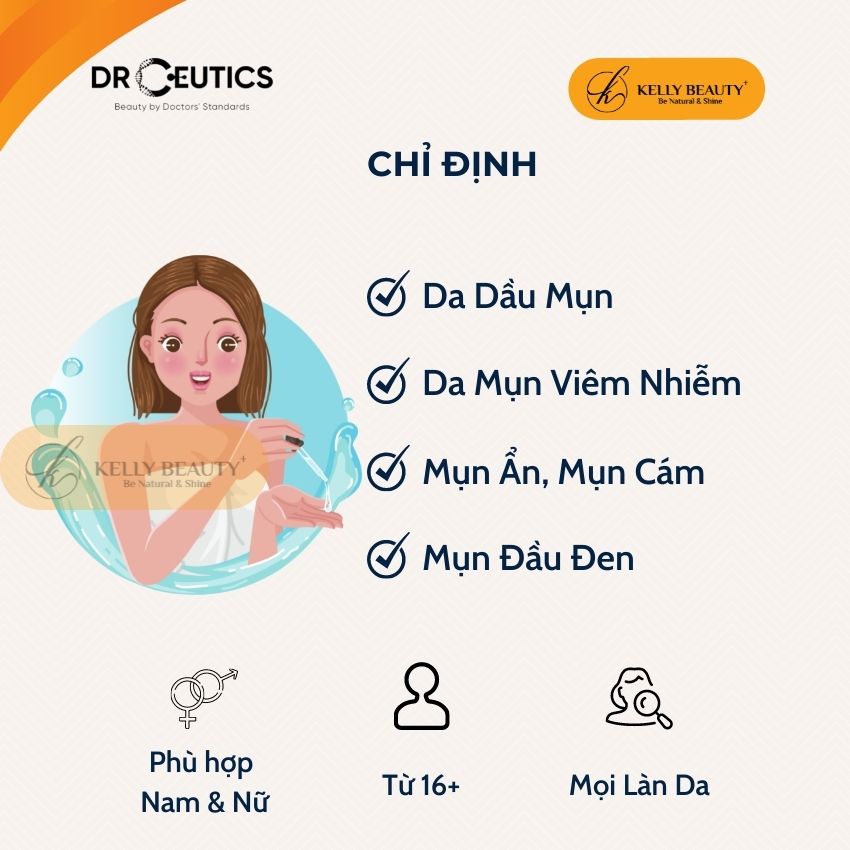 Serum Mụn DrCeutics BHA 2% + ZinC 1% - Cải Thiện &amp; Ngừa Mụn; Giúp Kiềm Dầu | Kelly Beauty