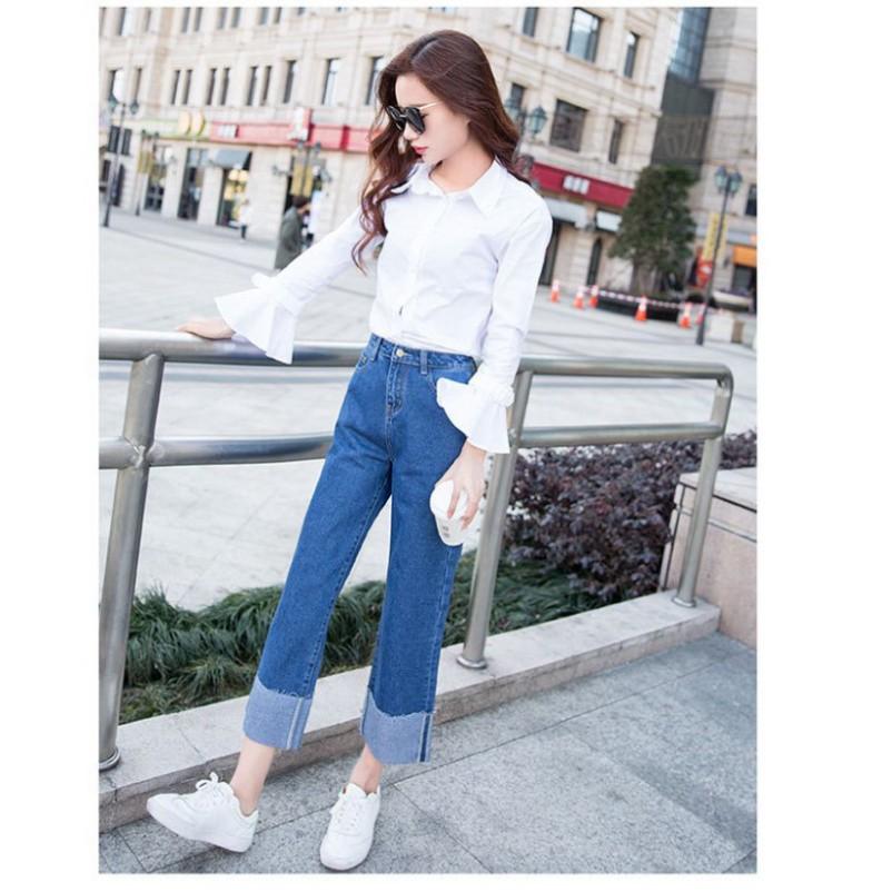 Quần Jeans Ống Rộng QJ005 / Ống Suông Lưng Cao Qua Rốn BigSize - Không Giãn - Lật Lai