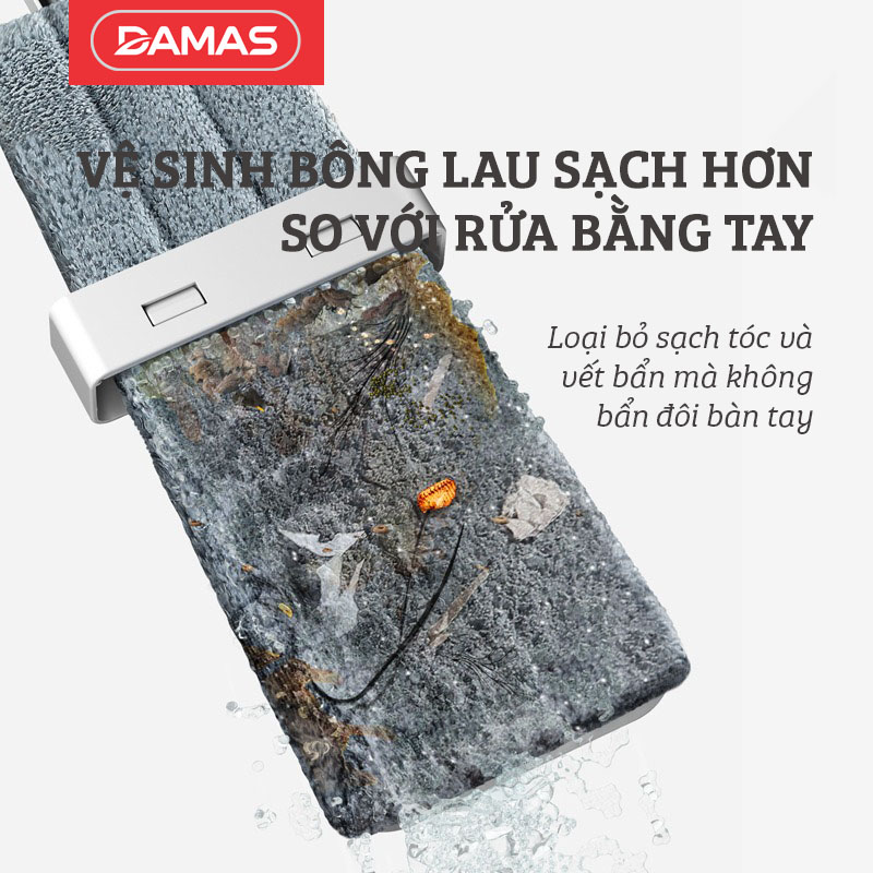 Cây lau nhà tự vắt thông minh , chổi lau nhà xoay 360 độ , có thể tự giặt , vắt khô và tự gấp gọn không cần dùng bàn tay tác động - thiết kế không phải dùng kẹp tường mà vẫn có thể dựng đứng độc lập giúp tiết kiệm không gian - DAMAS Plus M245