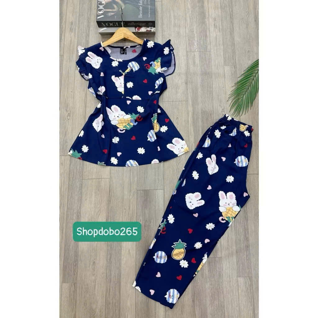 Đồ bộ nữ,đồ ngủ mặc nhà lửng 9 tấc áo 2 lớp tay cánh tiên vải lanh BL 42 họa tiết dễ thương size 51-65kg