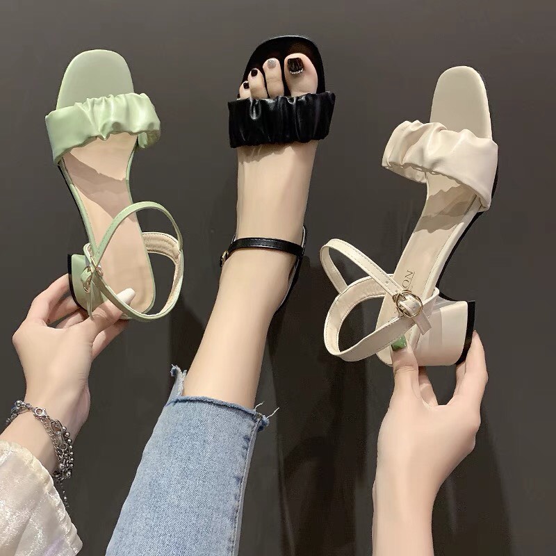 Giày Sandal Cao Gót 5p Phối Xếp Ly Xinh Xắn Mã KDS58