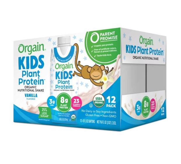 Thùng 12 Sữa Tươi Hữu Cơ Orgain Kids PLANT Protein 237ml x 12 - Hương Vani.