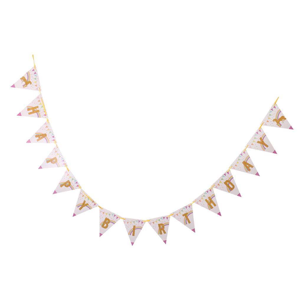 Glitter Gold HAPPY BIRTHDAY Pennant Banner Unicorn Bunting Party Decoration