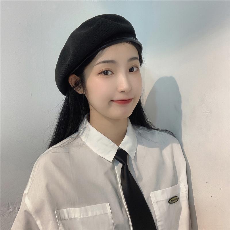 MŨ NỒI BERET NỮ ULZZANG MAXSHOPDOC NÓN DẠ VIỀN DA CÓ DÂY NỚI CHỈNH