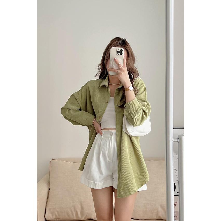 Áo sơ mi nhung tăm oversize rộng tăm to