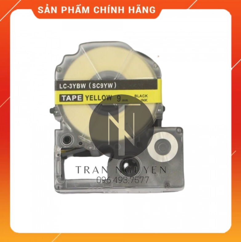 Nhãn in Tepra SC9YW - Chữ đen nền vàng 9mm x 8m - Hàng nhập khẩu