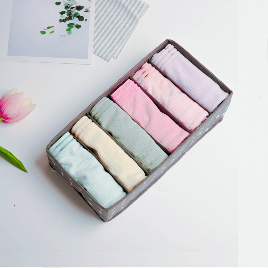 Hộp Đựng Đồ Lót Gấp Gọn 6 Ngăn Morning House- Form Vải Đứng, Gấp Gọn Dễ Dàng, Sắp Xếp Các Loại Tất, Đồ Lót Rất Gọn