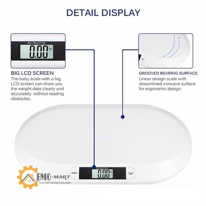 Cân điện tử cho bé sơ sinh BABY SCALE ️  ́️ Tải trọng tối đa 20kg - Độ chính xác 10g - Nhựa ABS an toàn