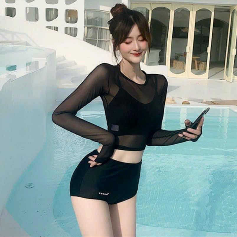 Bikini Bộ Đồ Bơi Dài Tay Set 3 Mảnh Kín Cạp Cao Bigsize Thể Thao Lưới