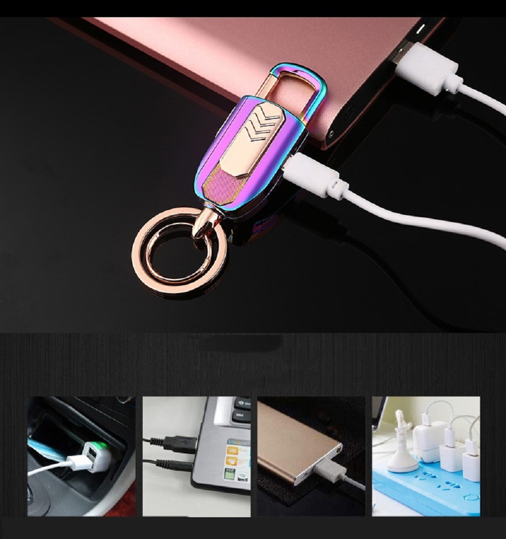 Móc Khoá Bật Lửa Điện Hợp Kim Không Rỉ Sạc Điện USB Chất Lượng Cao