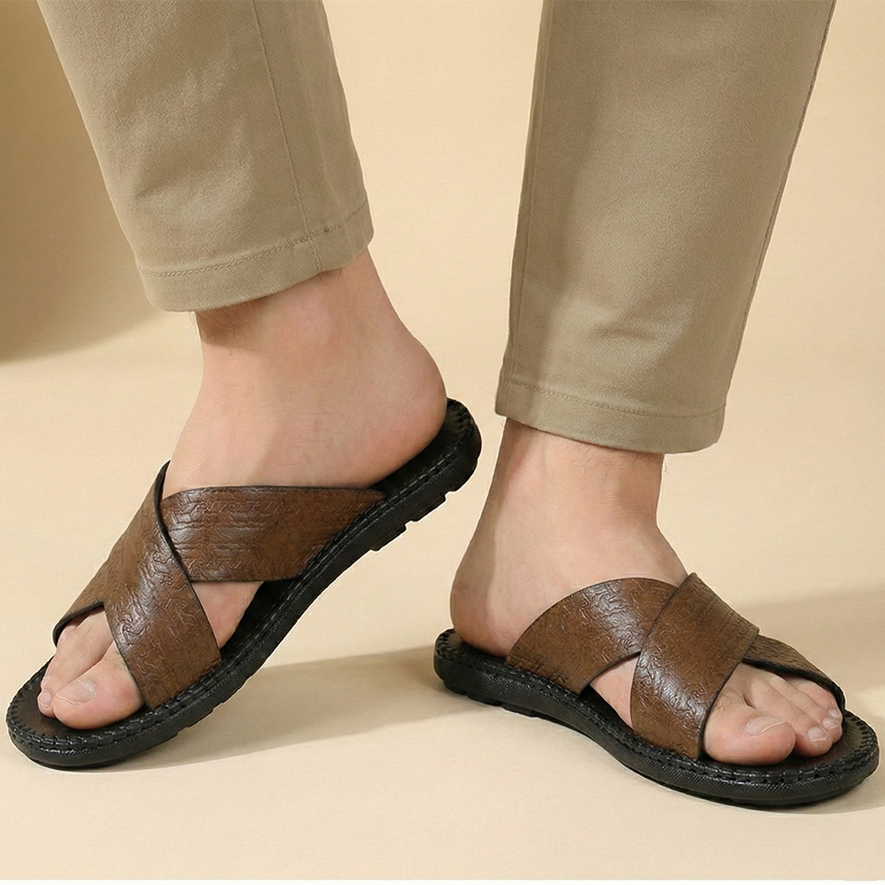 Dép Nam Quai Chéo HA NAM Da Bò Thật Cao Cấp DNA22042