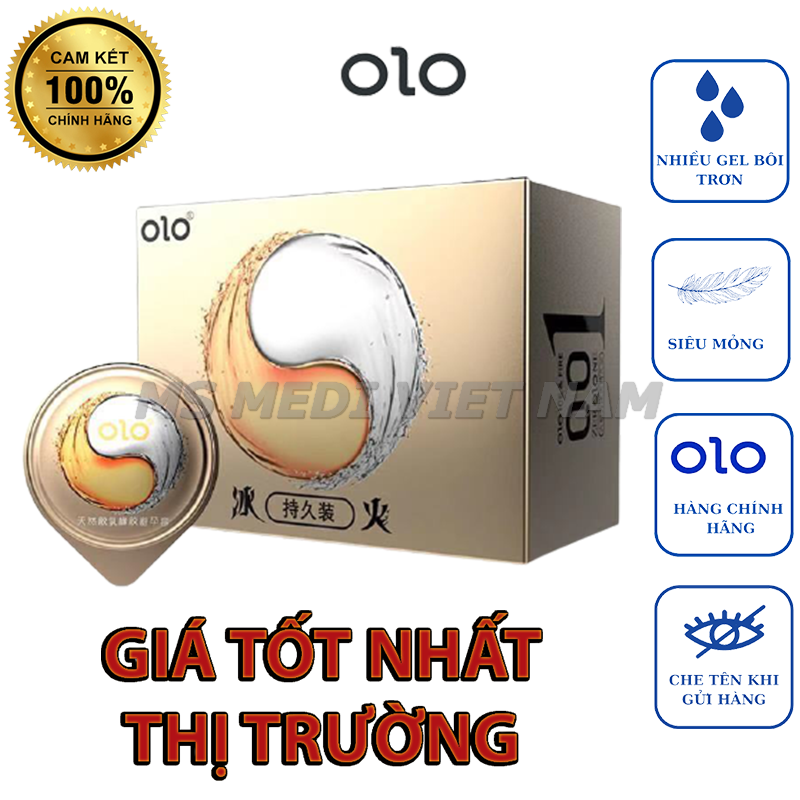 Bao cao su OLO Siêu mỏng 001mm ,băng và lửa kéo dài thời gian, gel bôi trơn đặc biệt cho cảm giác nóng lạnh - Hộp 10 cái.