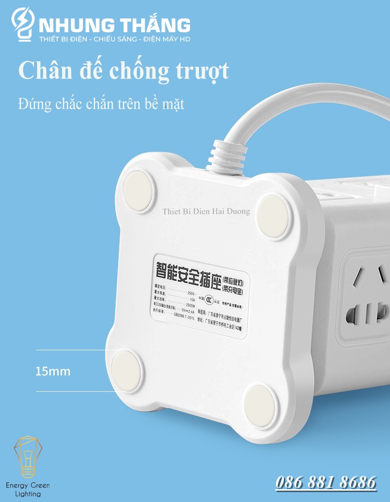 Ổ Cắm Điện Đứng JZB-A2,3,4 - Tích Hợp Đèn Chiếu Sáng - 3 Mức Sáng - Pin Sạc Tích Điện - Tặng Kèm Phích Cắm Chuyển Đổi - Có Video