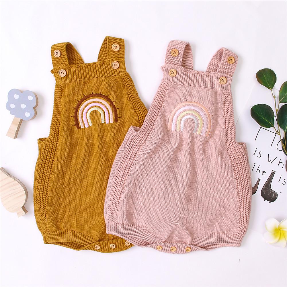 Ma & Bé 3-24M Cho Trẻ Sơ Sinh Bé Gái Bé Trai Rainbow Romper Áo Liền Quần Dệt Kim Jumpsuit Áo Liền Quần Dễ Thương Tập Đi Cho Bé trang Phục