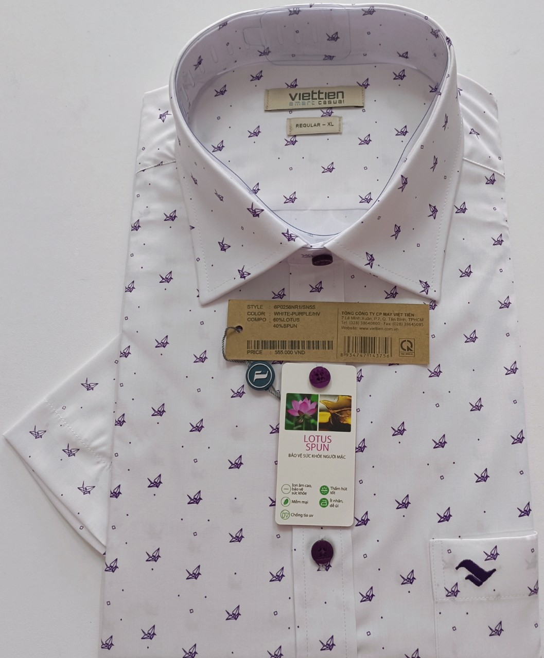 Viettien- Áo sơ mi nam Việt Tiến ngắn tay Smart Casual lai ngang, xẻ sườn từ sợi sen Mã 6P0258NR1/SN5S