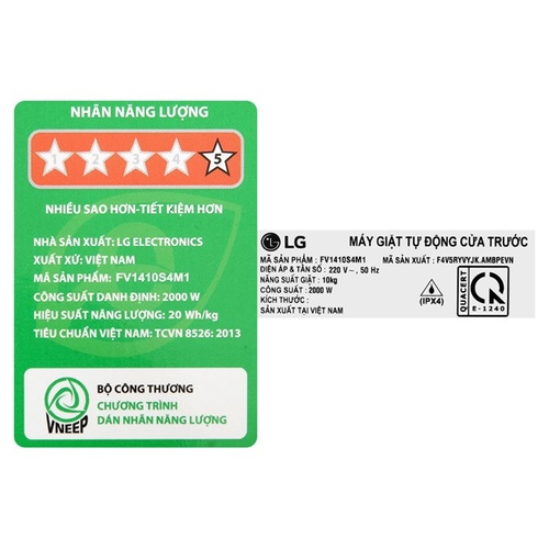 Máy Giặt Lồng Ngang LG AI DD Inverter 10 kg FV1410S4M1- Hàng Chính Hãng