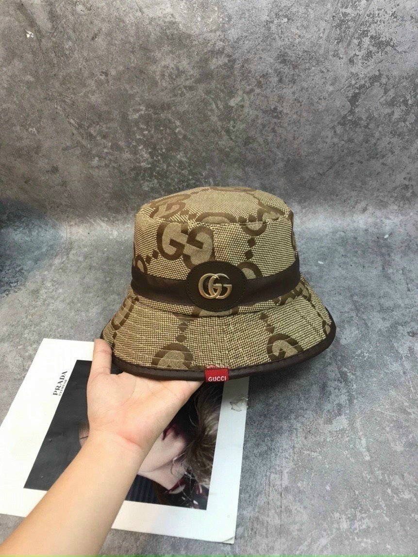 Mũ Bucket Gu.cci logo sắt phối đai da Form Cụp Thời Trang Unisex Nam Nữ