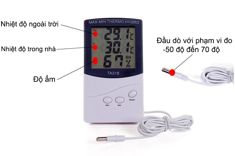 Thiết bị đo nhiệt độ, độ ẩm trong nhà và ngoài trời - Tặng 01 đèn ngủ cảm ứng ánh sáng