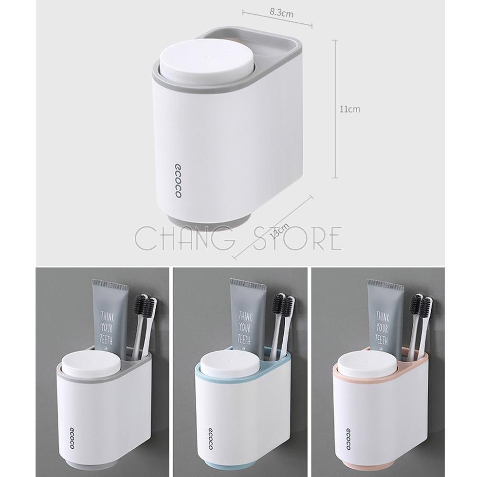 Kệ để Bàn Chải Kem Đánh Răng Mini Ecoco dán cường lực siêu chắc tặng kèm 2 cốc từ tính tiện lợi