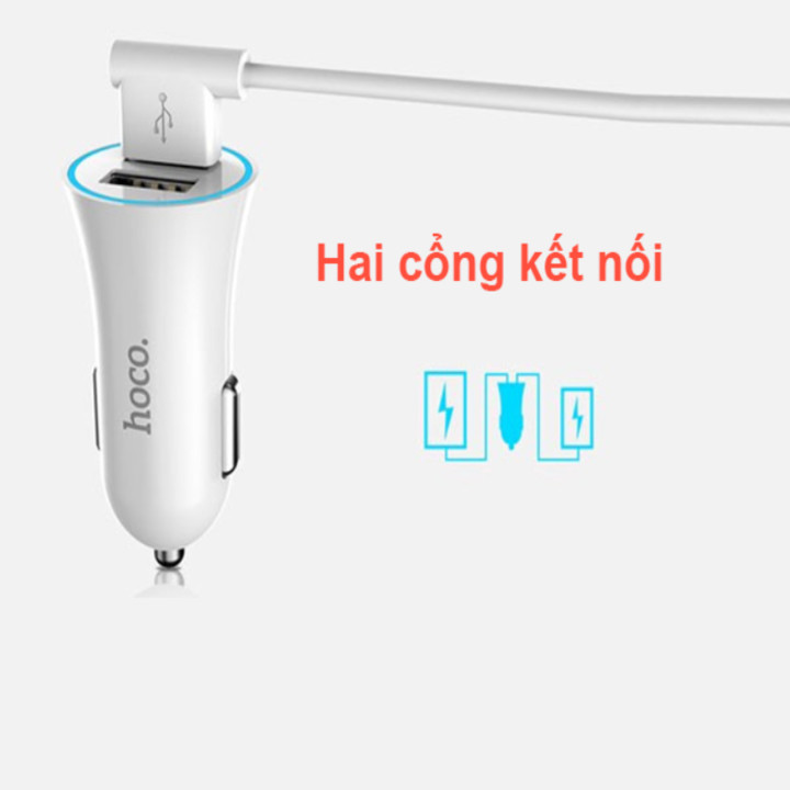 Tẩu sạc ô tô nhãn hiệu Hoco UC204 cổng USB kép Car Charge có đen Led - HÀNG NHẬP KHẨU