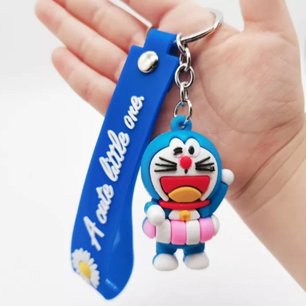 Móc Khóa chú Mèo Máy Doraemon màu xanh với phao màu hồng họat hình Anime dễ thương loại nhỏ