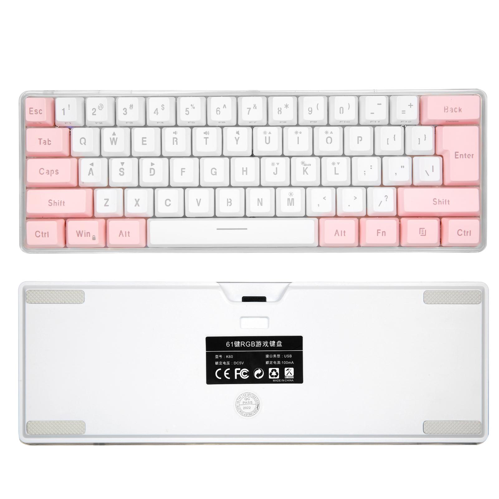 61 Keys Wired Keyboard Membrane Keyboard Compact Design RGB Backlight Effect with Multimedia Shortcuts Detachable Data Cable