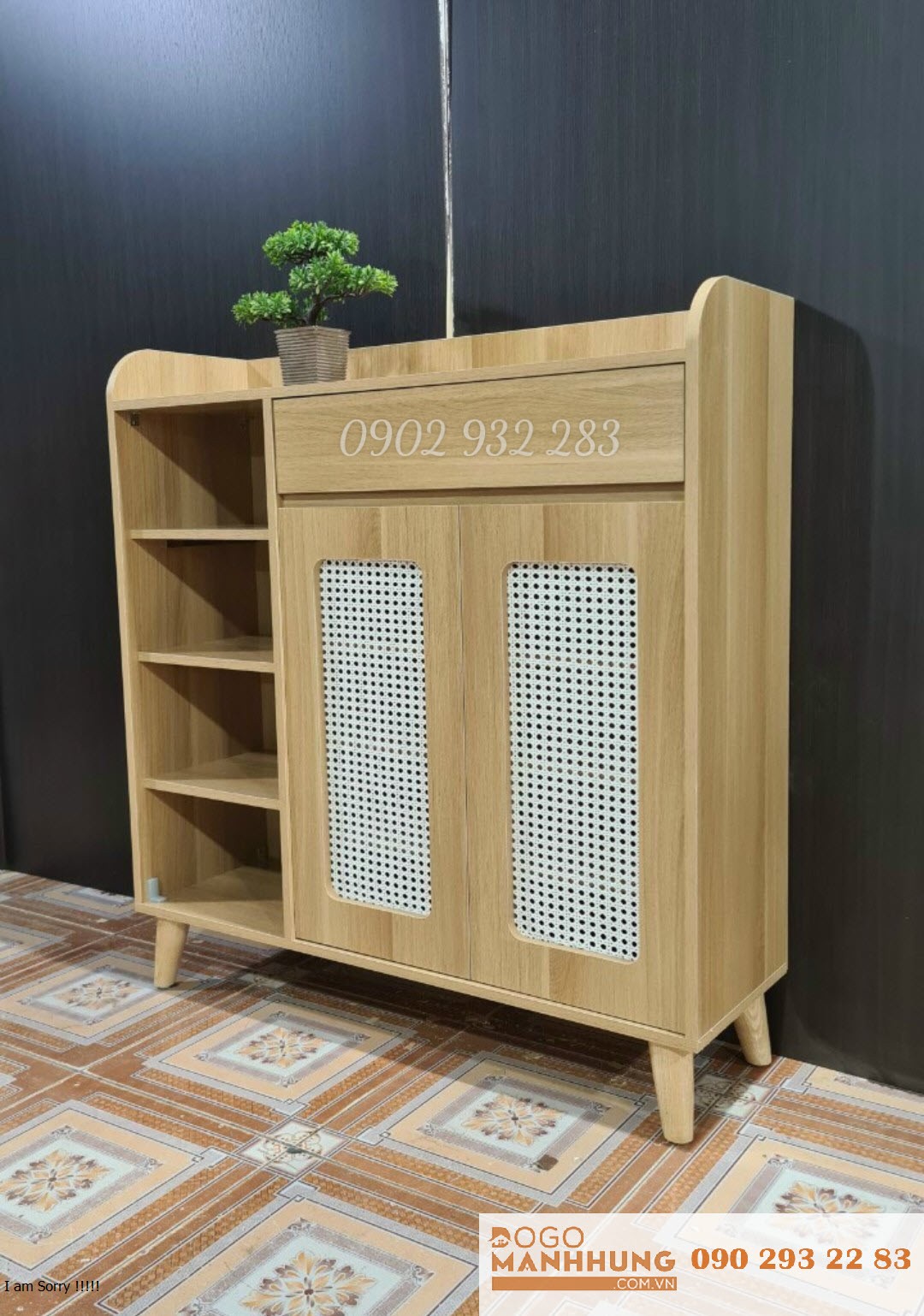 Tủ dày dép cánh mây ngang 1m - Đồ Gỗ Mạnh Hùng