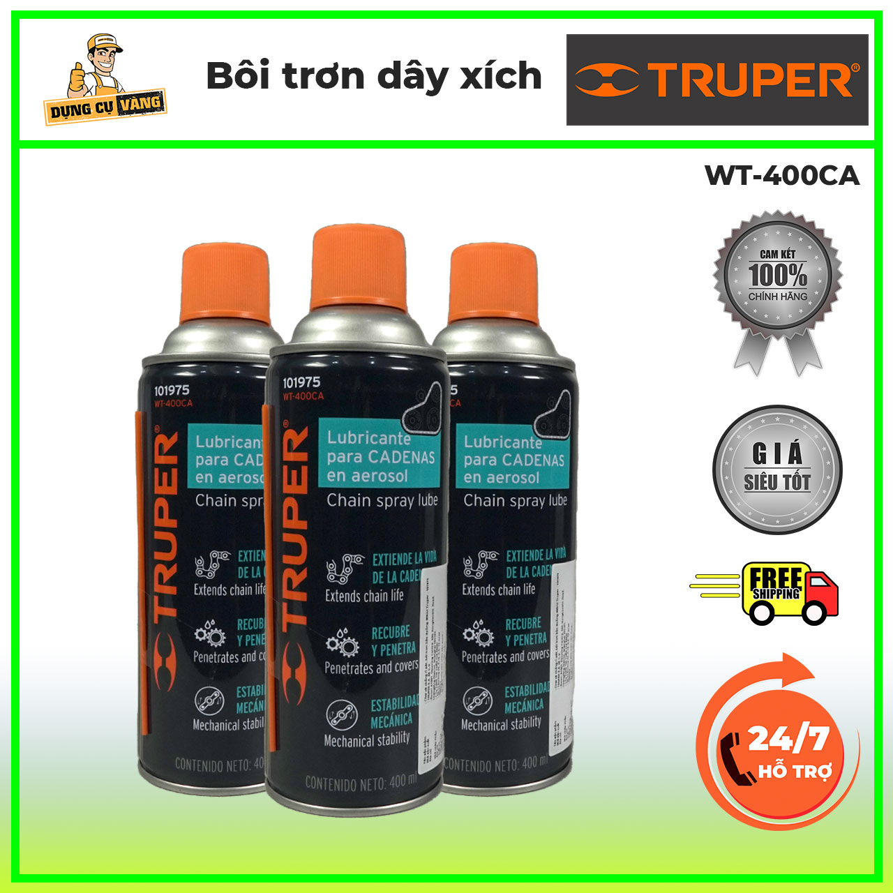 Chai xịt chống rỉ sét, bôi trơn 400ml Truper WT-400CA