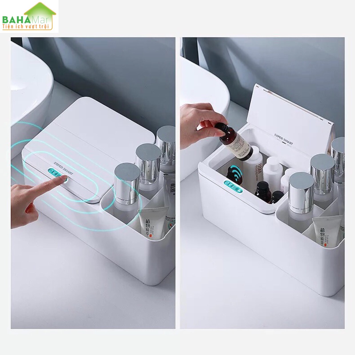 HỘP ĐỂ BÀN ĐA NĂNG CẢM ỨNG THÔNG MINH TỰ ĐỘNG BẬT MỞ NẮP "BAHAMAR" thích hợp sử dụng để nhiều thứ cho gọn gàng ngăn nắp