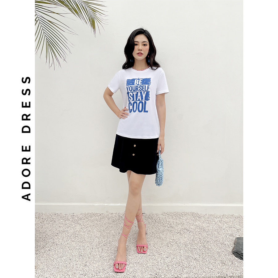 Áo Phông Graphic T-shirts casual style cotton trắng in be yourself 321TS2030 ADORE DRESS