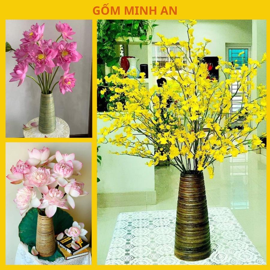 Bình hoa men mộc dáng ống gốm Minh An Bát Tràng