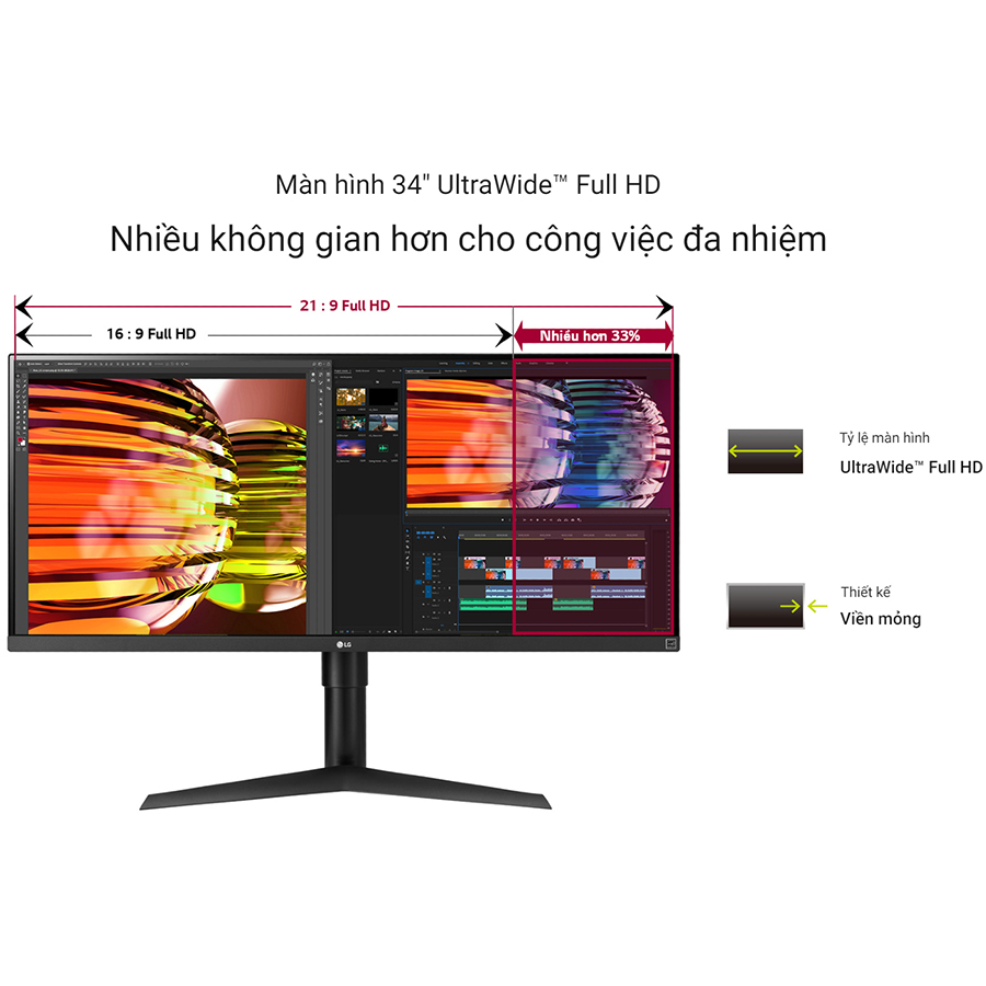 Màn hình máy tính LG UltraWide 34 IPS Full HD AMD FreeSync VESA DisplayHDR 400 sRGB 99% USB Type-C 34WP65G-B - Hàng chính hãng