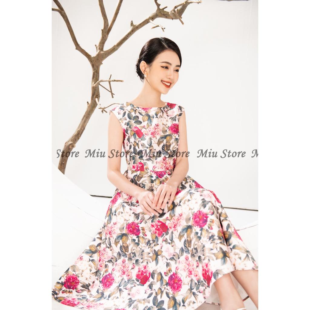 Đầm thiết kế gấm mềm tay hến hoa hồng sang trọng cao cấp thanh lịch MIUSTORE D00284