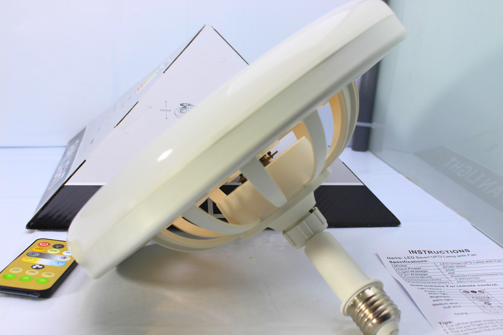 Quạt Trần Đèn LED Nhỏ 9,8 inch gắn đuôi E27 điều chỉnh im lặng 30W cho phòng khách phòng ngủ trẻ em
