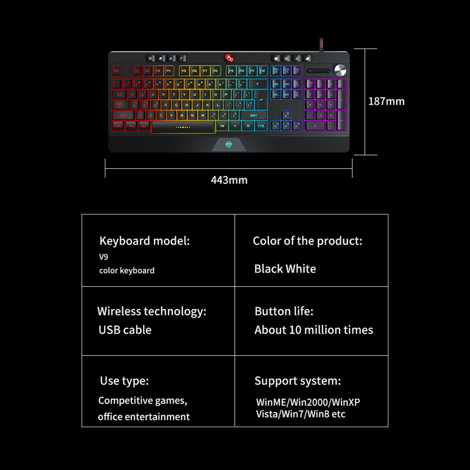 Gaming Keyboard and Mouse Set Standard Keys Adjustable for Gamer Desktop