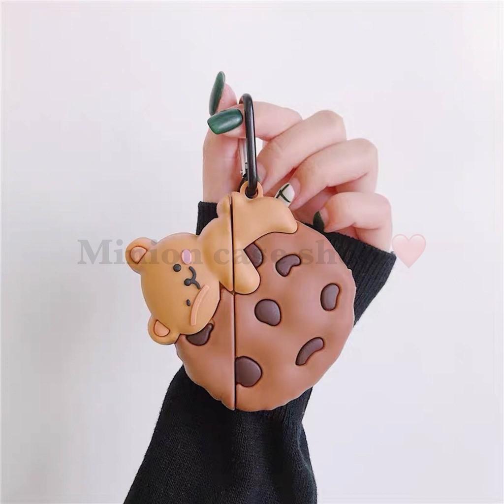Bao Case Ốp dành cho airpod 1 và 2, tai nghe bluetooth i11,i12, i100, i200, i9s... gấu cookie silicon cao cấp
