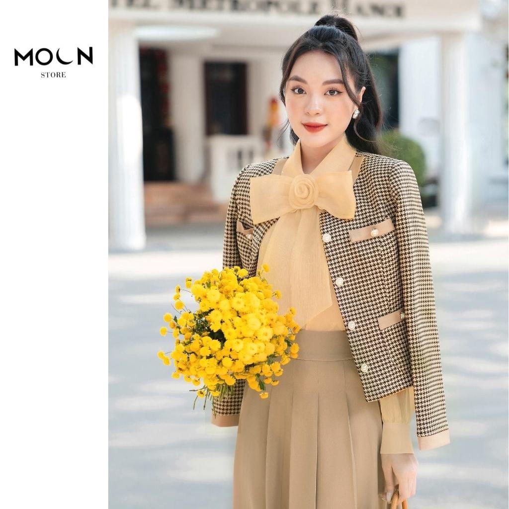 Áo khoác nữ dạ tweed cao cấp kẻ caro sang trọng dễ phối đồ áo nữ thu đông MVE612 MOON STORE