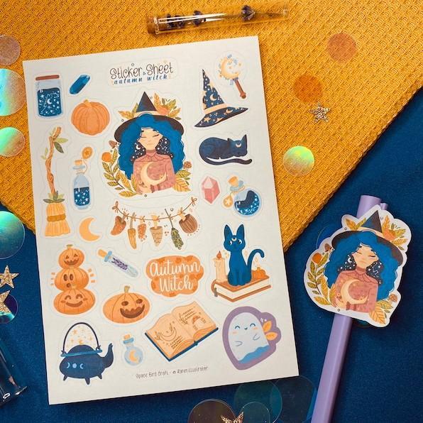 Sticker sheet autumn witch - chuyên dán, trang trí sổ nhật kí, sổ tay | Bullet journal sticker - unim056