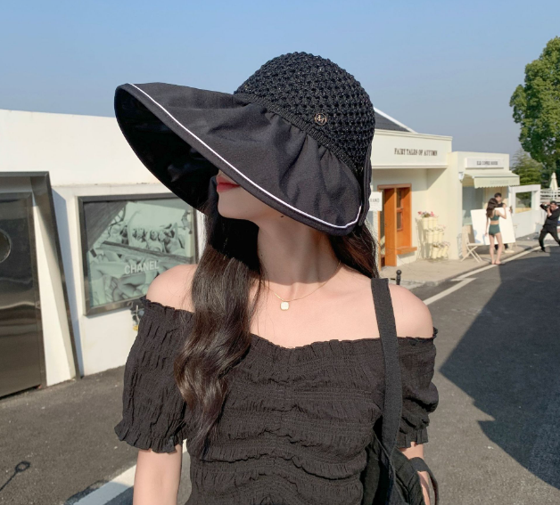 Mũ rộng vành chống nắng chống tia cực tím mới, nón nữ gắn nơ phong cách Hàn