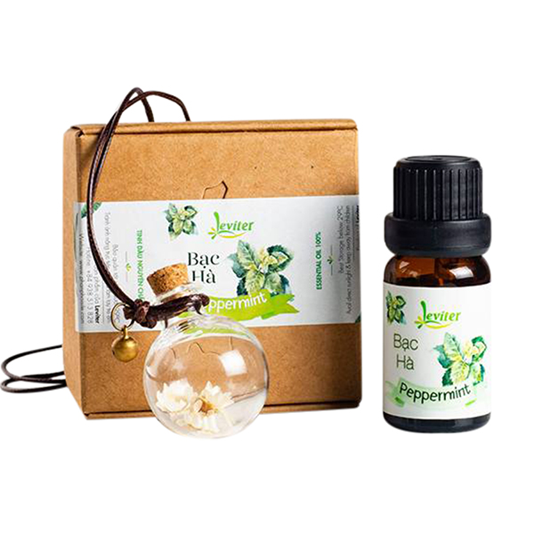 Combo Tinh Dầu Leviter Bạc Hà Và Lọ Thuy Tinh Treo Xe (10ml)